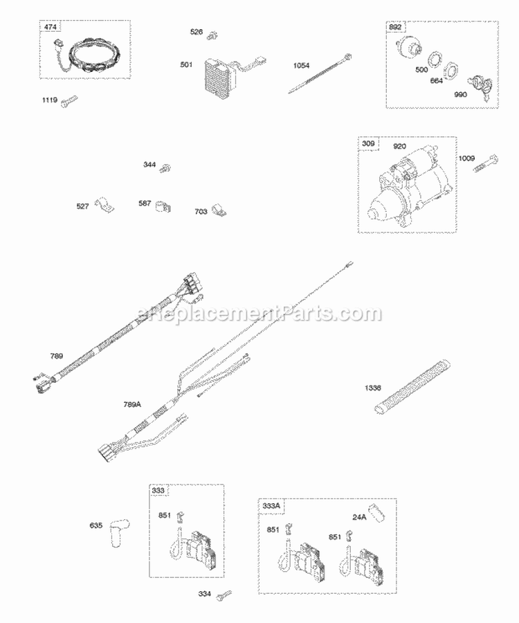 Alternator Electric Starter Harness Ignitions Diagram and Parts List for 541477-0100-E1  Briggs and Stratton Engine